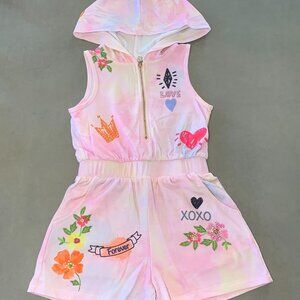 Hannah Banana Pink Tie Dye Hooded Romper Girls 6X